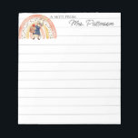 Custom Name Teacher Gift Note Notepad Rainbow<br><div class="desc">Personalised name notepad for a teacher with cute watercolor painted boho rainbow and a bunny carrying books.</div>