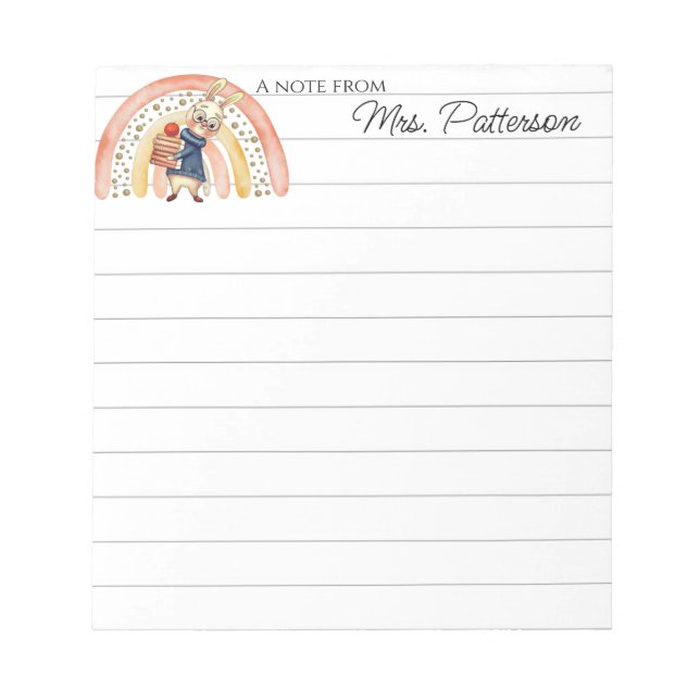 Custom Name Teacher Gift Note Notepad Rainbow (Front)