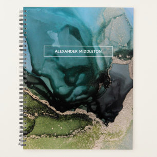 Custom Name Teal Aqua Green Black Planner