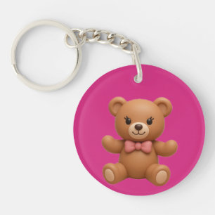 Custom Name Teddy and Wreath Double-sided Keychain