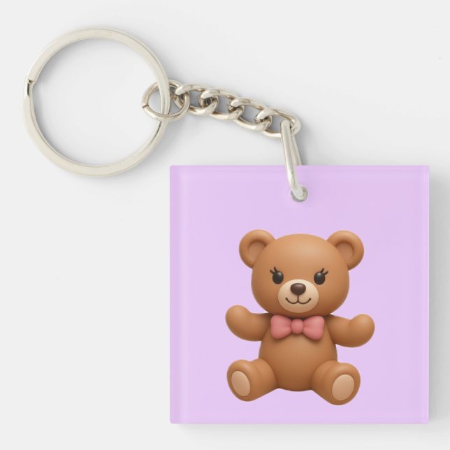 Custom Name Teddy and Wreath Double-sided Keychain (Front)