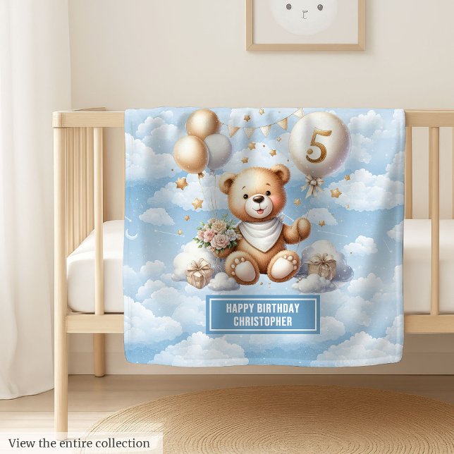 Custom name teddy bear blanket for 5th birthday (Custom name teddy bear blanket for 5th birthday)