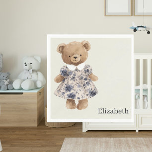 Custom Name Teddy Bear Girl Baby Shower Napkin