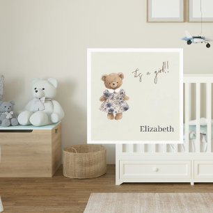Custom Name Teddy Bear It's a Girl Baby Shower Napkin