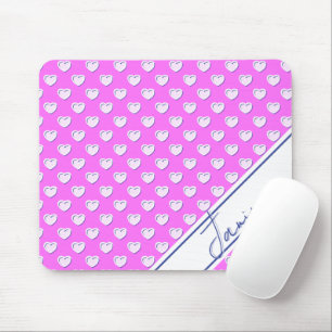 Custom Name Template Pink And White Cute Hearts Mouse Pad