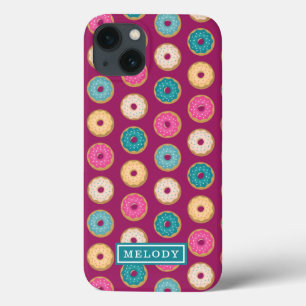 Custom Name Template Purple Doughnut Pattern iPhone 13 Case