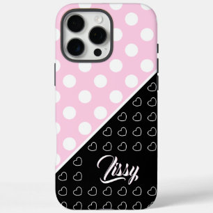 Custom Name Template Striking Pink And Black iPhone 16 Pro Max Case