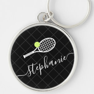 Custom Name Tennis Ball Racket Monogram Key Ring