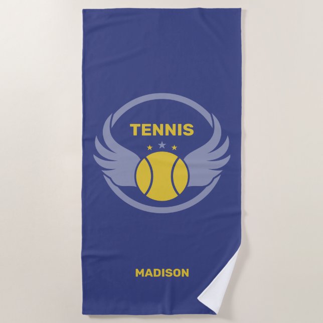 Custom Name Tennis Ball with Wings Beach Towel (Front)