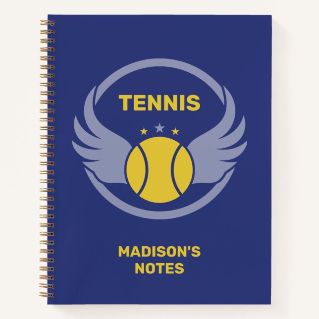 Custom Name Tennis Ball with Wings Notebook (Front)