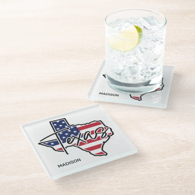Custom Name Texas Glass Coaster (Angled)