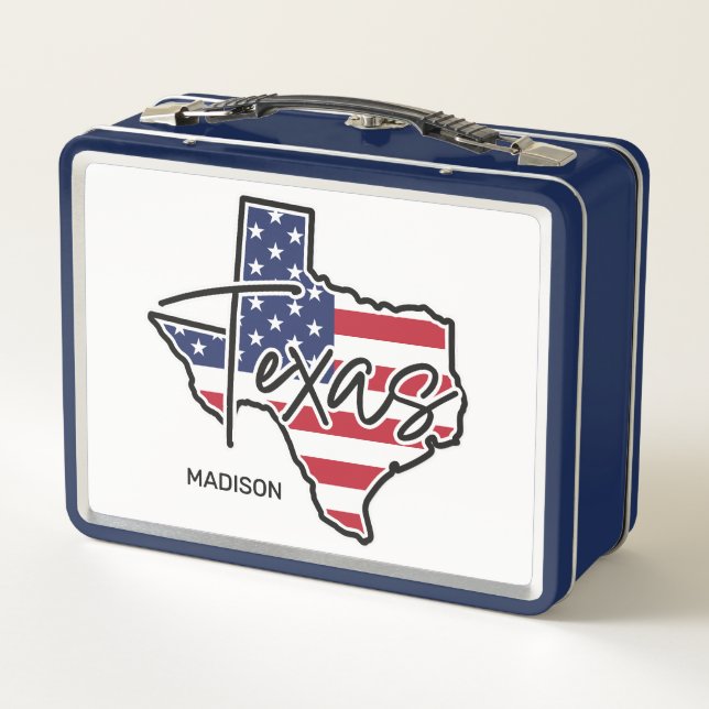 Custom Name Texas Metal Lunch Box (Back)