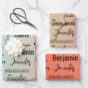 Custom Name Text Abstract Pastel Orange Gradient Wrapping Paper Sheet