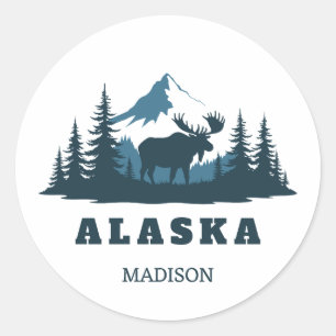 Custom Name & Text ALASKA Classic Round Sticker