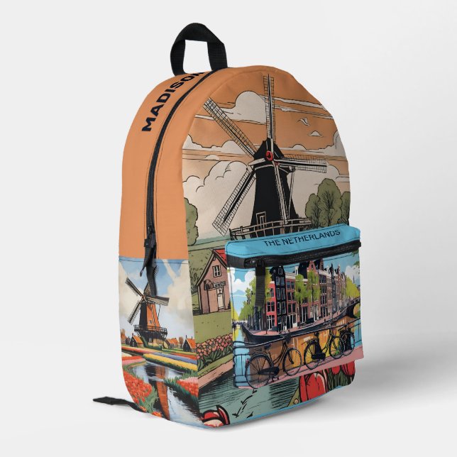 Custom Name & Text Amsterdam Printed Backpack (Back Corner Left)