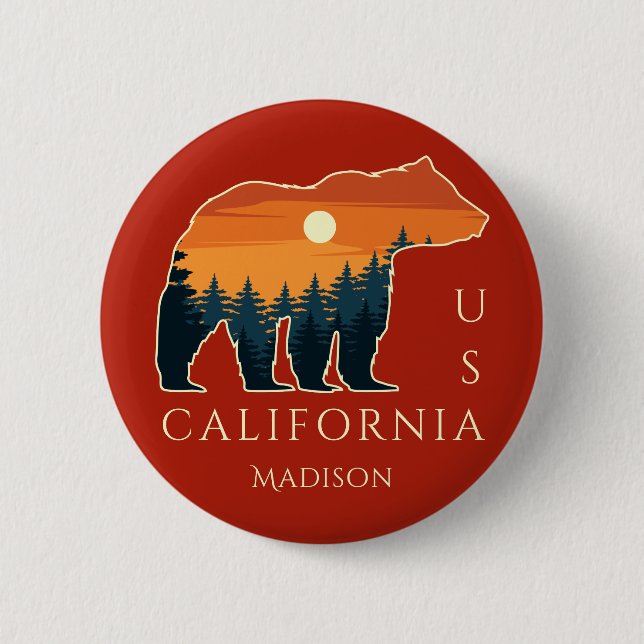 Custom name & text Bear Forest 6 Cm Round Badge (Front)
