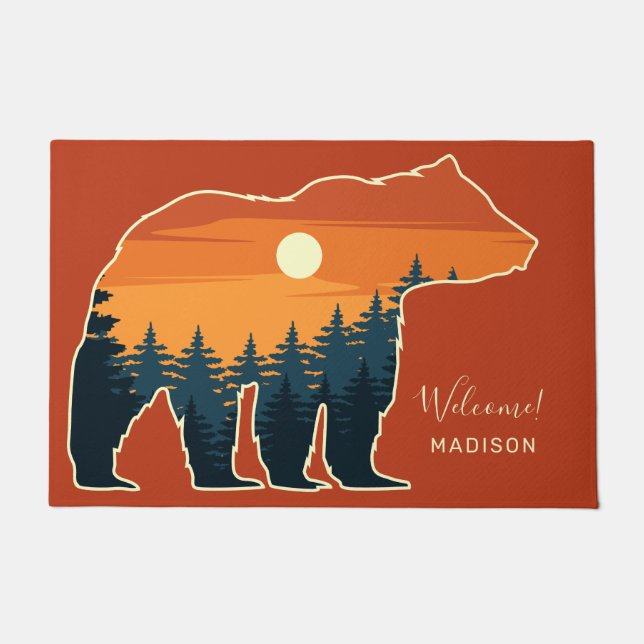 Custom name & text Bear Forest Doormat (Front)