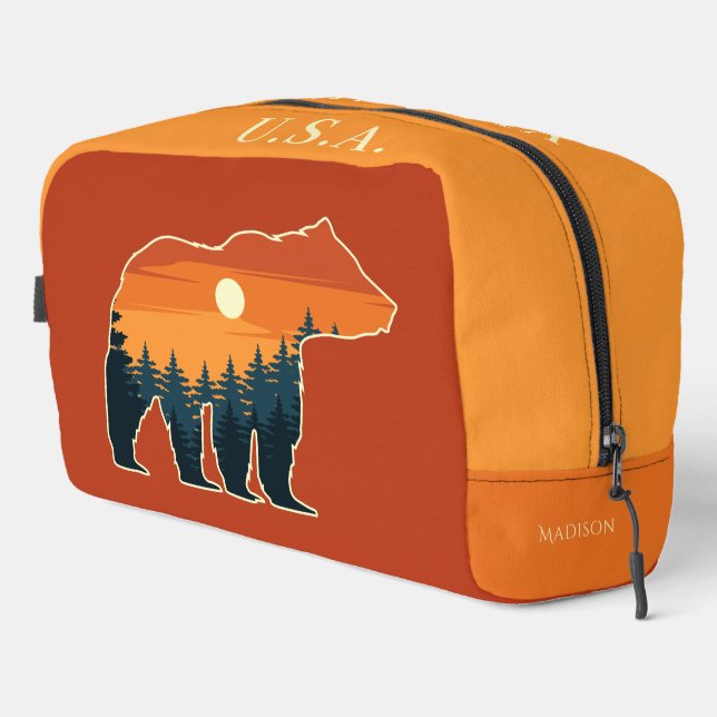 Custom name & text Bear Forest Dopp Kit (Right Corner)