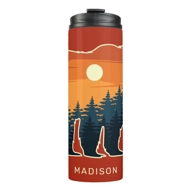 Custom name & text Bear Forest Thermal Tumbler (Front)