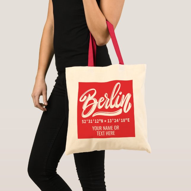 Custom Name / Text Berlin Germany Coordinates Tote Bag (Front (Product))