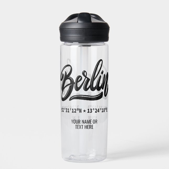 Custom Name / Text Berlin Germany Coordinates Water Bottle (Front)