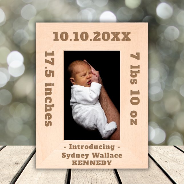 Custom Name Text Birth Announcement Newborn Baby Etched Frames (Creator Uploaded)