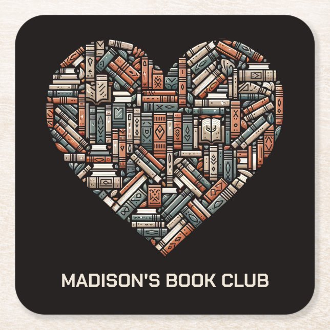 Custom Name / Text Book Lover's Square Paper Coaster (Front)