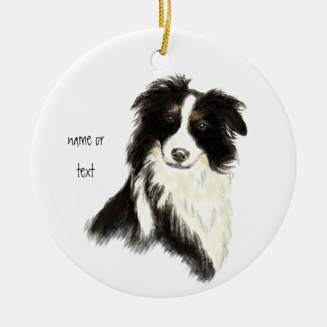 Custom Name text Border Collie Dog Pet Ceramic Ornament (Front)