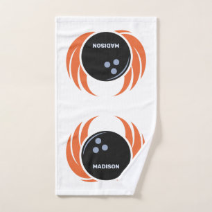 Custom Name & Text Bowling Ball with Flame Hand Towel