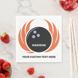 Custom Name & Text Bowling Ball with Flame Napkin