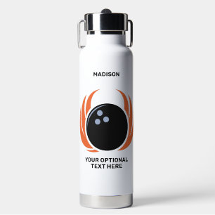 Custom Name & Text Bowling Ball with Flame Water Bottle