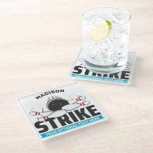 Custom Name & Text Bowling Strike Glass Coaster