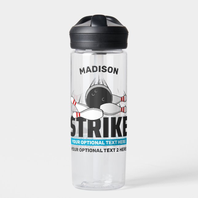 Custom Name & Text Bowling Strike Water Bottle (Front)