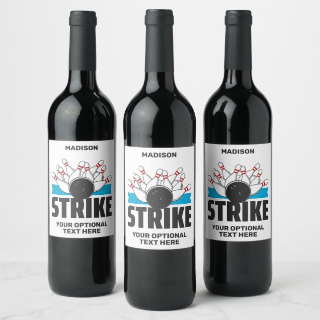 Custom Name & Text Bowling Strike Wine Label (Bottles)