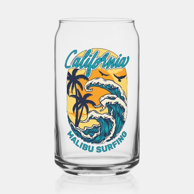 Custom Name / Text California Surfing Can Glass (Front)