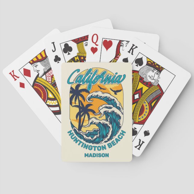 Custom Name / Text California Surfing Playing Cards (Back)