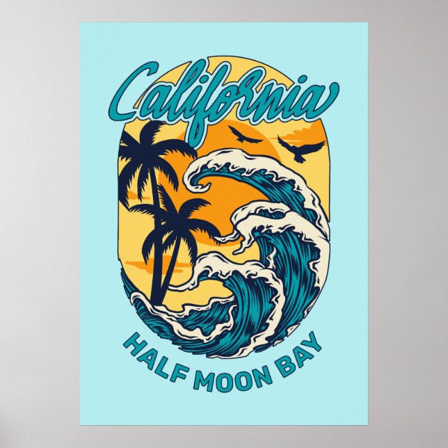 Custom Name / Text California Surfing Poster (Front)