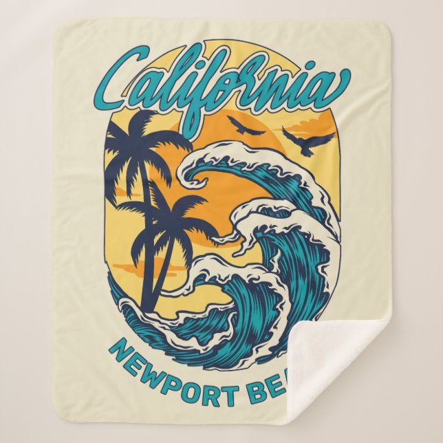 Custom Name / Text California Surfing Sherpa Blanket (Front)