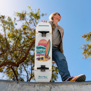 Custom Name / Text California Surfing Skateboard