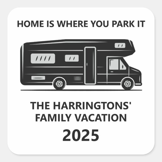 Custom Name & Text Camper Van Square Sticker (Front)