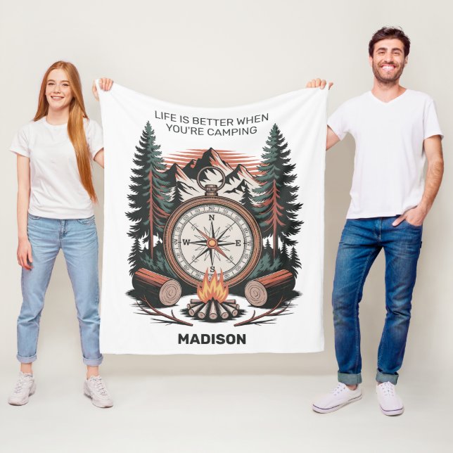 Custom Name & Text Camping Fleece Blanket (In Situ)