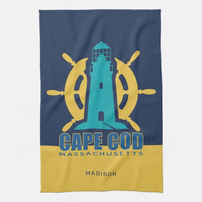 Custom Name / Text Cape Cod Massachusetts Tea Towel (Vertical)