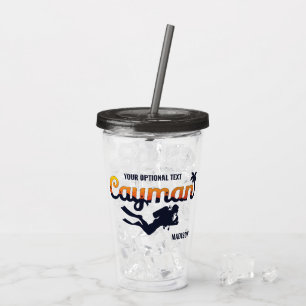 Custom Name & Text Cayman Islands Scuba Diver Acrylic Tumbler