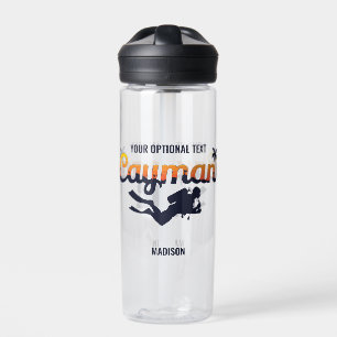 Custom Name & Text Cayman Islands Scuba Diver Water Bottle