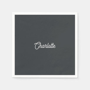 Custom name text Charcoal Grey white minimalist Napkin