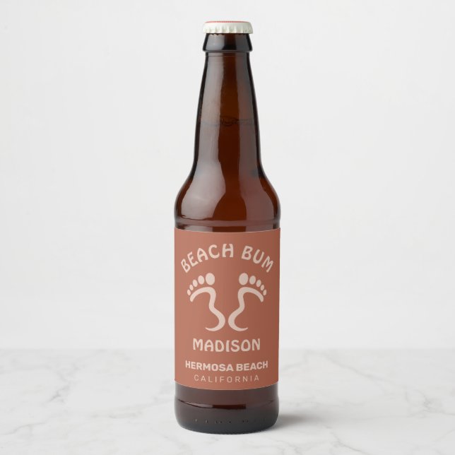 Custom Name, Text & Colour Beach Bum Beer Bottle Label (Front)