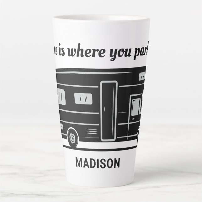 Custom name, text & colour Camper Van Latte Mug (Front)