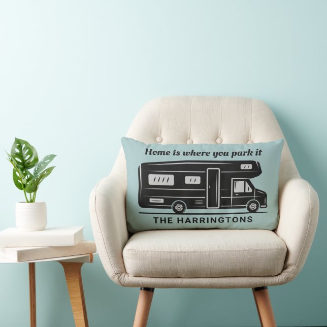 Custom name, text & colour Camper Van poster Lumbar Cushion (Chair)
