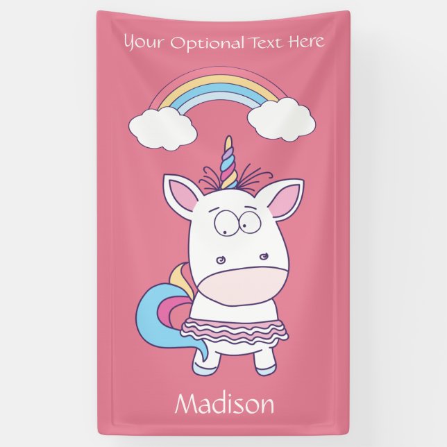 Custom name, text & colour Cute Unicorn banner (Vertical)