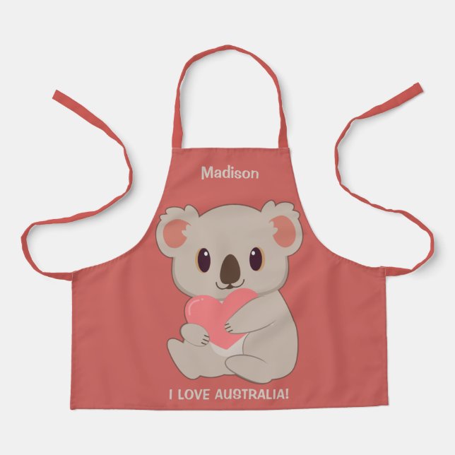 Custom Name, Text  & Colour Love Koala Apron (Front)